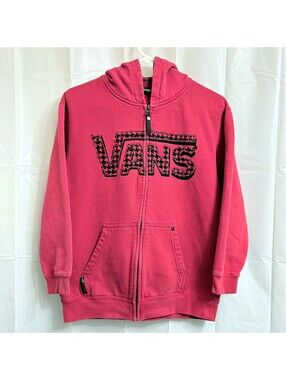 Vans Youth Boys Large Full Zip Hoodie Sweatshirt Red Skull Houndstooth Logo